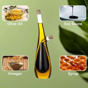 Lily's Home Glass Olive Oil and Vinegar Dispenser Bottle, A Beautiful Addition to Any Kitchen and Dinnerware Set for Salad Dressing & Cooking (15 Ounces & 10 Ounces)