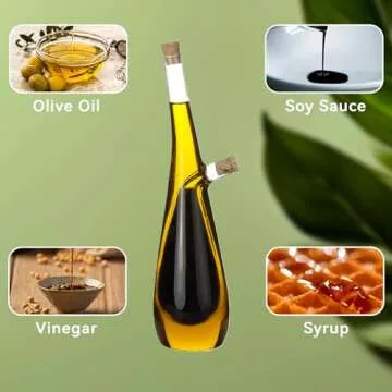 Lily's Home Glass Olive Oil and Vinegar Dispenser Bottle, A Beautiful Addition to Any Kitchen and Dinnerware Set for Salad Dressing & Cooking (15 Ounces & 10 Ounces)