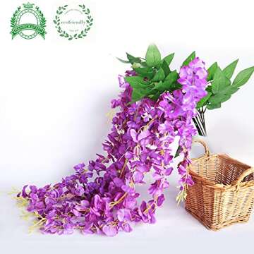 Luyue 3.18 Feet Artificial Silk Wisteria Vine Ratta Silk Hanging Flower Wedding Decor,6 Pieces,(Purple)