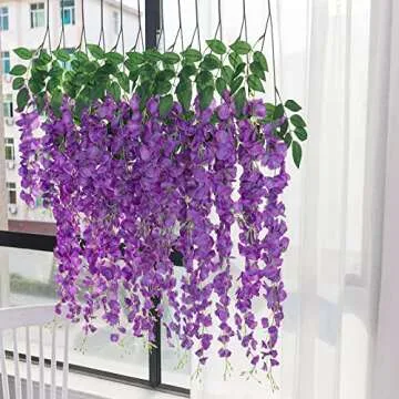 Luyue 3.18 Feet Artificial Silk Wisteria Vine Ratta Silk Hanging Flower Wedding Decor,6 Pieces,(Purple)