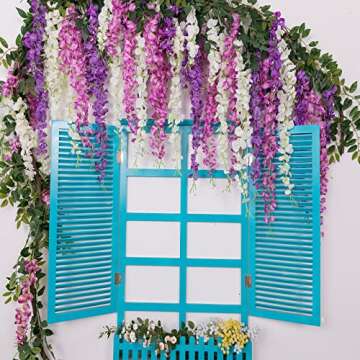 Luyue 3.18 Feet Artificial Silk Wisteria Vine Ratta Silk Hanging Flower Wedding Decor,6 Pieces,(Purple)