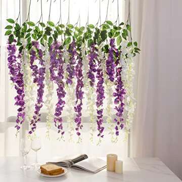 Luyue 3.18 Feet Artificial Silk Wisteria Vine Ratta Silk Hanging Flower Wedding Decor,6 Pieces,(Purple)