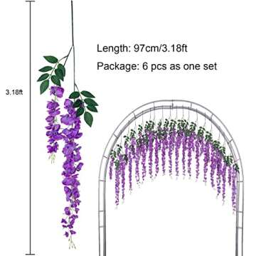 Luyue 3.18 Feet Artificial Silk Wisteria Vine Ratta Silk Hanging Flower Wedding Decor,6 Pieces,(Purple)