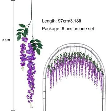 Luyue 3.18 Feet Artificial Silk Wisteria Vine Ratta Silk Hanging Flower Wedding Decor,6 Pieces,(Purple)