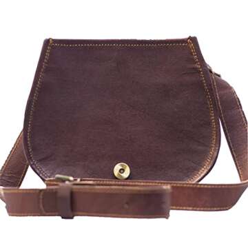 PASCADO Brown Vintage leather crossbody Purse satchel small cute crossover round bags for women sling shoulder bag