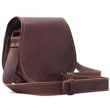 PASCADO Brown Vintage leather crossbody Purse satchel small cute crossover round bags for women sling shoulder bag