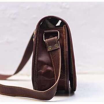 PASCADO Brown Vintage leather crossbody Purse satchel small cute crossover round bags for women sling shoulder bag