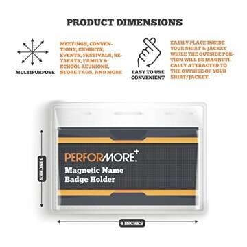 Performore Magnetic Name Badge Holders - 100 Pack