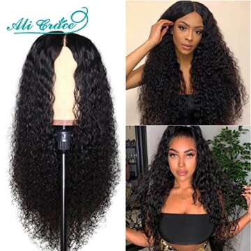 Ali Grace Lace Front Human Hair Wigs Curly Wig 13x4 10A Brazilian Virgin Hair Glueless Pre Plucked Bleached Knots with Baby Hair Natural Hairline Swiss Lace 150% Density for Black Women 16inch