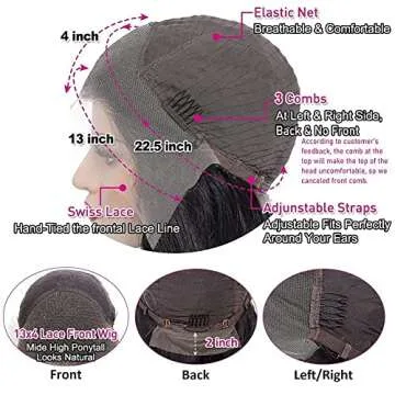 Ali Grace Lace Front Human Hair Wigs Curly Wig 13x4 10A Brazilian Virgin Hair Glueless Pre Plucked Bleached Knots with Baby Hair Natural Hairline Swiss Lace 150% Density for Black Women 16inch