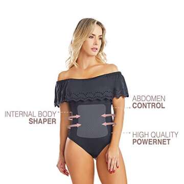 SHAPE CONCEPT Women’s Bodysuits Mid Compression Fajas Colombianas with Internal Powernet Shaper SCBO002 (Black bolero)