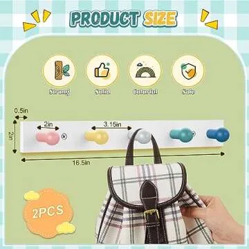 Maitys Kids Coat Rack Wall Mount - Rainbow Hook Rack for Boys and Girls