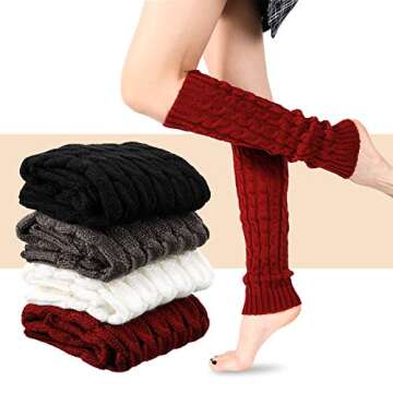 SATINIOR 4 Pairs Cable Knit Leg Warmers Women Winter Knitted Crochet Knee Boot Stockings Cuffs Long Legging Socks(Black, White, Dark Gray, Wine Red,Classic)