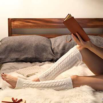 SATINIOR 4 Pairs Cable Knit Leg Warmers Women Winter Knitted Crochet Knee Boot Stockings Cuffs Long Legging Socks(Black, White, Dark Gray, Wine Red,Classic)