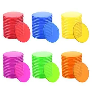Coopay 900 Pieces Counters Counting Chips Plastic Markers Mixed Transparent Colors for Bingo Chips Game Tokens, Contain White, Blue, Green, Yellow, Red, Purple Colors