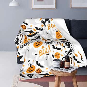 Halloween Cat Pumpkin Ultra-Soft Micro Fleece Blanket Anti-Pilling Flannel ​for Bedroom Living Rooms Couch and Plush House Warming Decorate. 60"X50"