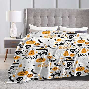 Halloween Cat Pumpkin Ultra-Soft Micro Fleece Blanket Anti-Pilling Flannel ​for Bedroom Living Rooms Couch and Plush House Warming Decorate. 60"X50"