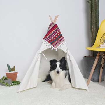HAN-MM Pet Teepee Dog Toy Tent Classical Pure White Canvas Style