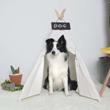 HAN-MM Pet Teepee Dog Toy Tent Classical Pure White Canvas Style