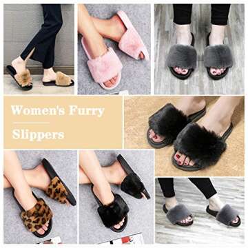 Spesoul Womens Fuzzy Slides Open Toe Furry Slide Slippers Indoor Outdoor Slides Sandals Casual Flat Fluffy House Slippers 9