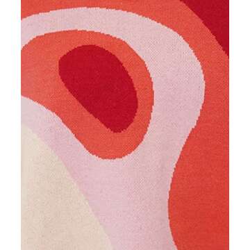 MISSACTIVER Women Casual Knitted Mock Neck Sweater Print Colorblock Long Sleeve Loose Fit Pullover Knitwear(Large,Red)