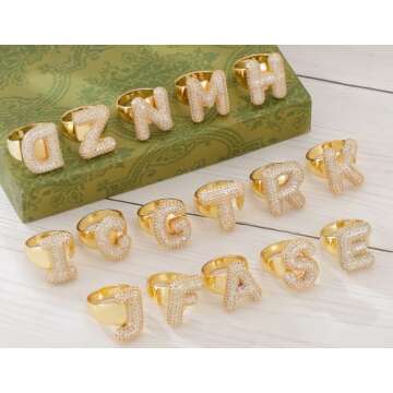 Bubble Initial Rings for Women - Custom Gold Ring with CZ