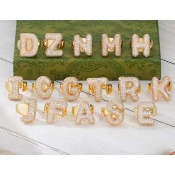 Bubble Initial Rings for Women - Custom Gold Ring with CZ