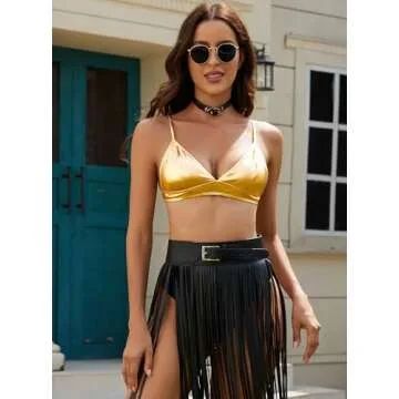 Gatielzana Women's Metallic Crop Tops Shiny Light-Support Rave Bra Swimsuit Top, Gold, S