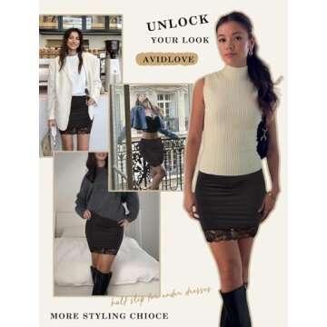 Avidlove Women's Slips for Dresses Lace Trim Half Slips Undergarment Black S