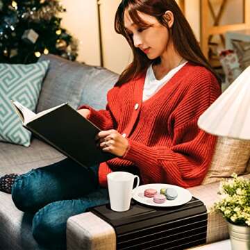 Semounva Bamboo Sofa Arm Tray, Armchair Table Couch arm Tray, Bamboo Design Couch Arm Table Caddy fo...