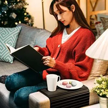 Semounva Bamboo Sofa Arm Tray, Armchair Table Couch arm Tray, Bamboo Design Couch Arm Table Caddy fo...