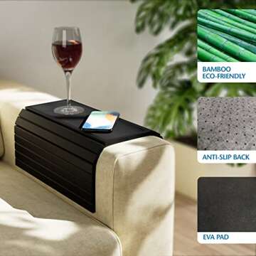 Semounva Bamboo Sofa Arm Tray, Armchair Table Couch arm Tray, Bamboo Design Couch Arm Table Caddy for Snacks, Drinks, Remote, Cups, Flexible and Foldable Tray