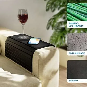 Semounva Bamboo Sofa Arm Tray, Armchair Table Couch arm Tray, Bamboo Design Couch Arm Table Caddy for Snacks, Drinks, Remote, Cups, Flexible and Foldable Tray