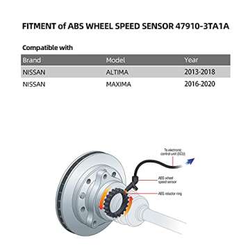 ABS Wheel Speed Sensor Front Left or Right Compatible with Nissan 13-18 Altima 16-20 Maxima Seineca ...