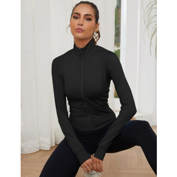 Gihuo Women's Lightweight Cropped Jacket with Thumb Holes