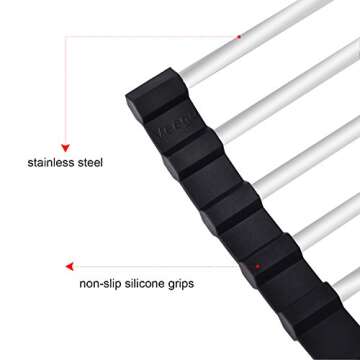 Veego Roll-Up Drying Rack Stainless Steel Folding Over Sink Dish Rack Black 19.7''(L) X14.1''(W)