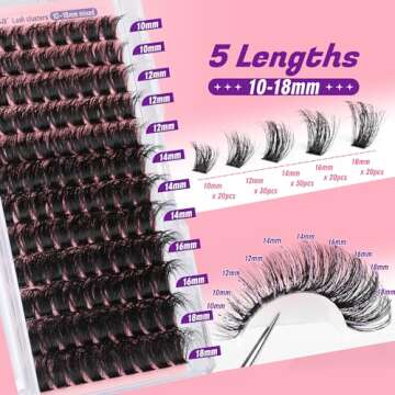 Focipeysa Fluffy Lash Clusters 100D Eyelash Clusters 10-18mm Fluffy Volume Individual Lashes D Curl Cluster Eyelash Extensions DIY Lash Extension for Beginners