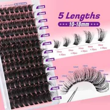 Focipeysa Fluffy Lash Clusters 100D Eyelash Clusters 10-18mm Fluffy Volume Individual Lashes D Curl Cluster Eyelash Extensions DIY Lash Extension for Beginners