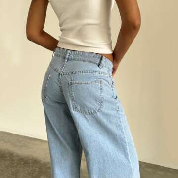 Trendy FOMOYUU Wide Leg Jeans for Women in Ocean Blue