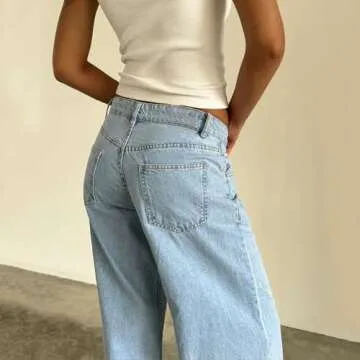 Trendy FOMOYUU Wide Leg Jeans for Women in Ocean Blue