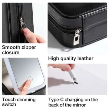 BS-MALL Travel Cosmetic Mirror Case LED Makeup Mirror Storage Case for Makeup Brushes Cosmetic Tools Pink On-the-go Makeup Needs (Black)