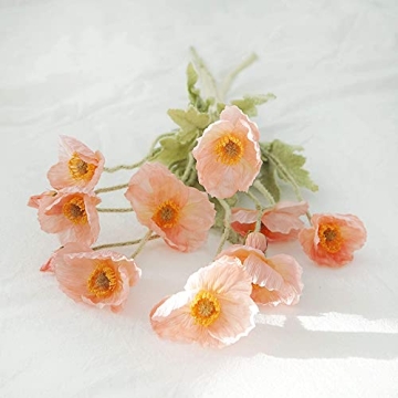 Kamang Artificial Poppy Coral Silk Flowers for Decor