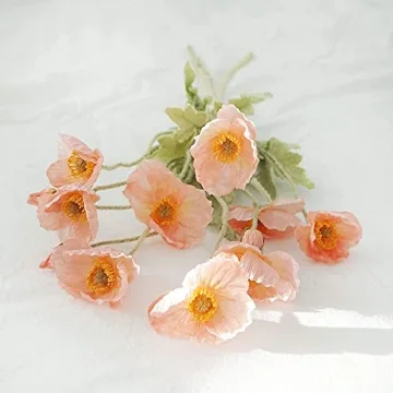 Kamang Artificial Poppy Coral Silk Flowers for Decor