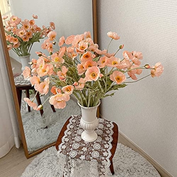 Kamang Artificial Poppy Coral Silk Flowers for Decor
