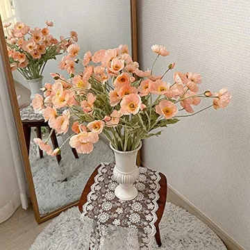 Kamang Artificial Poppy Coral Silk Flowers for Decor