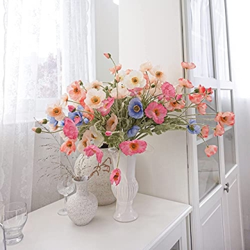 Kamang Artificial Poppy Coral Silk Flowers for Decor