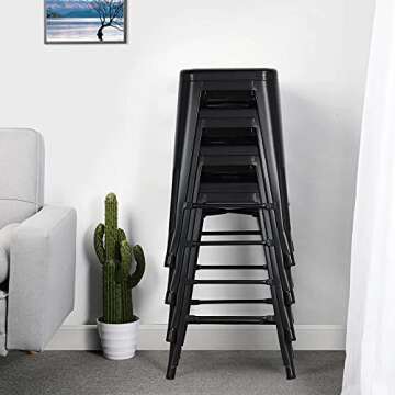 Yaheetech 24 inch barstools Set of 4 Counter Height Metal Bar Stools, Indoor/Outdoor Stackable Bartool Industrial High Backless Stools Black