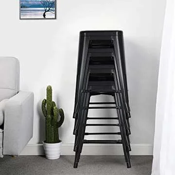 Yaheetech 24 inch barstools Set of 4 Counter Height Metal Bar Stools, Indoor/Outdoor Stackable Bartool Industrial High Backless Stools Black