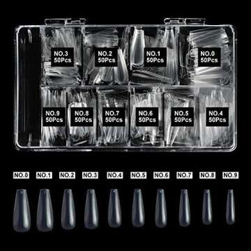 Clear Acrylic Nail Tips, 500 Pcs Coffin Nails Full Cover, Fake Nail Tips Coffin Shape Press On Nails with Nail File Brush and Cuticle Pusher for Professional and Beginner