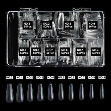Clear Acrylic Nail Tips, 500 Pcs Coffin Nails Full Cover, Fake Nail Tips Coffin Shape Press On Nails with Nail File Brush and Cuticle Pusher for Professional and Beginner